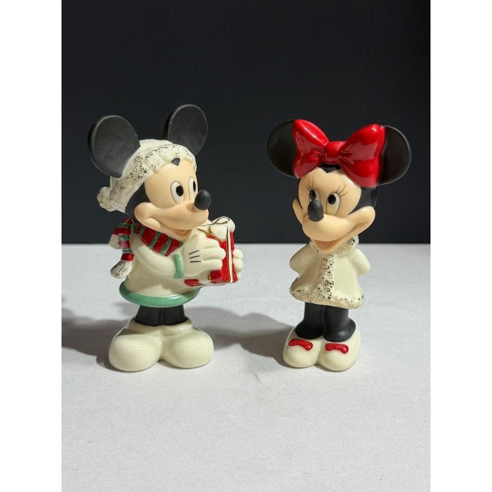 Lenox Disney Mickey Minnie Mouse Christmas Salt and Pepper Shaker Set Gold Trim